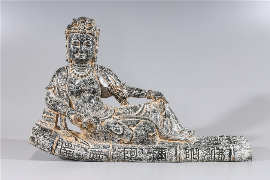 Appraisal: Large Chinese carved stone reclining figure of Guanyin L approx