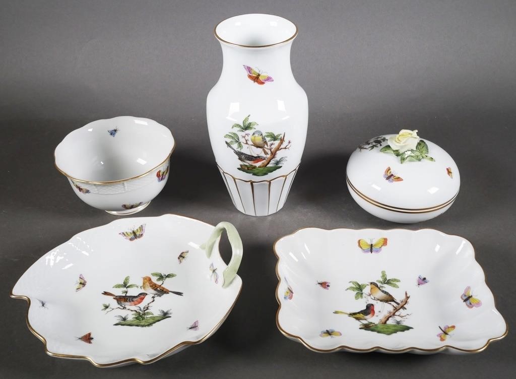 Appraisal: Herend Rothchild Bird Porcelain including one bowl no measuring -