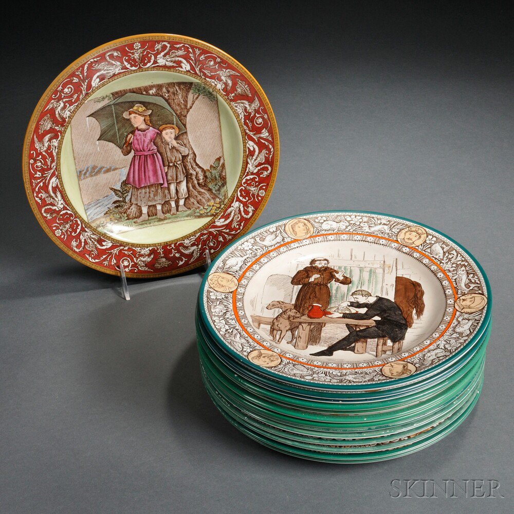 Appraisal: Fourteen Assorted Wedgwood Polychrome Transfer Printed Plates England eleven assorted