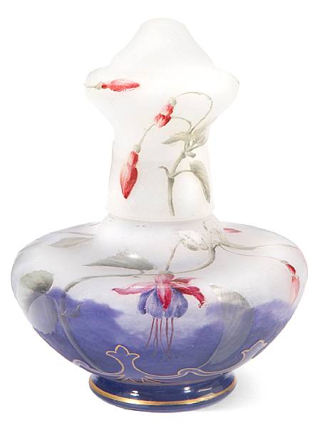 Appraisal: A Daum Nancy gilt and enamel decorated glass Fuchsia carafe