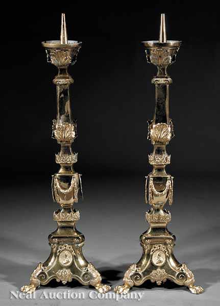 Appraisal: A Pair of English Gilt Metal Ecclesiastical Prickets th c