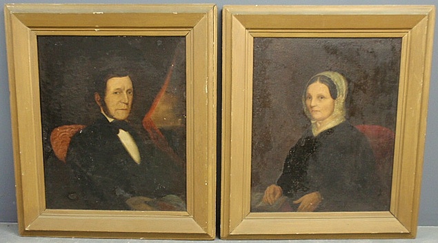 Appraisal: - Pair of oil on canvas portraits of a seated