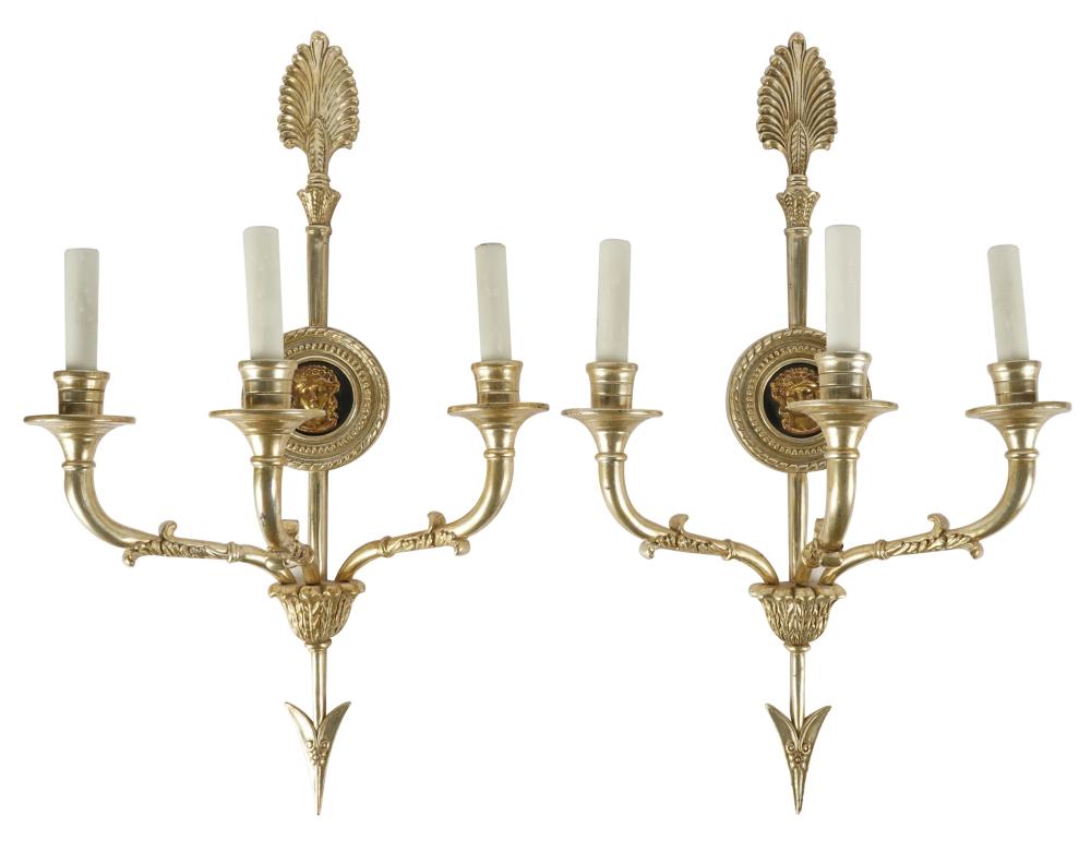 Appraisal: PAIR OF THOMAS MORGAN GILTWOOD WALL SCONCESunsigned in the neoclassical