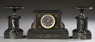 Appraisal: French Three Piece Black Marble Clock Set c French Three