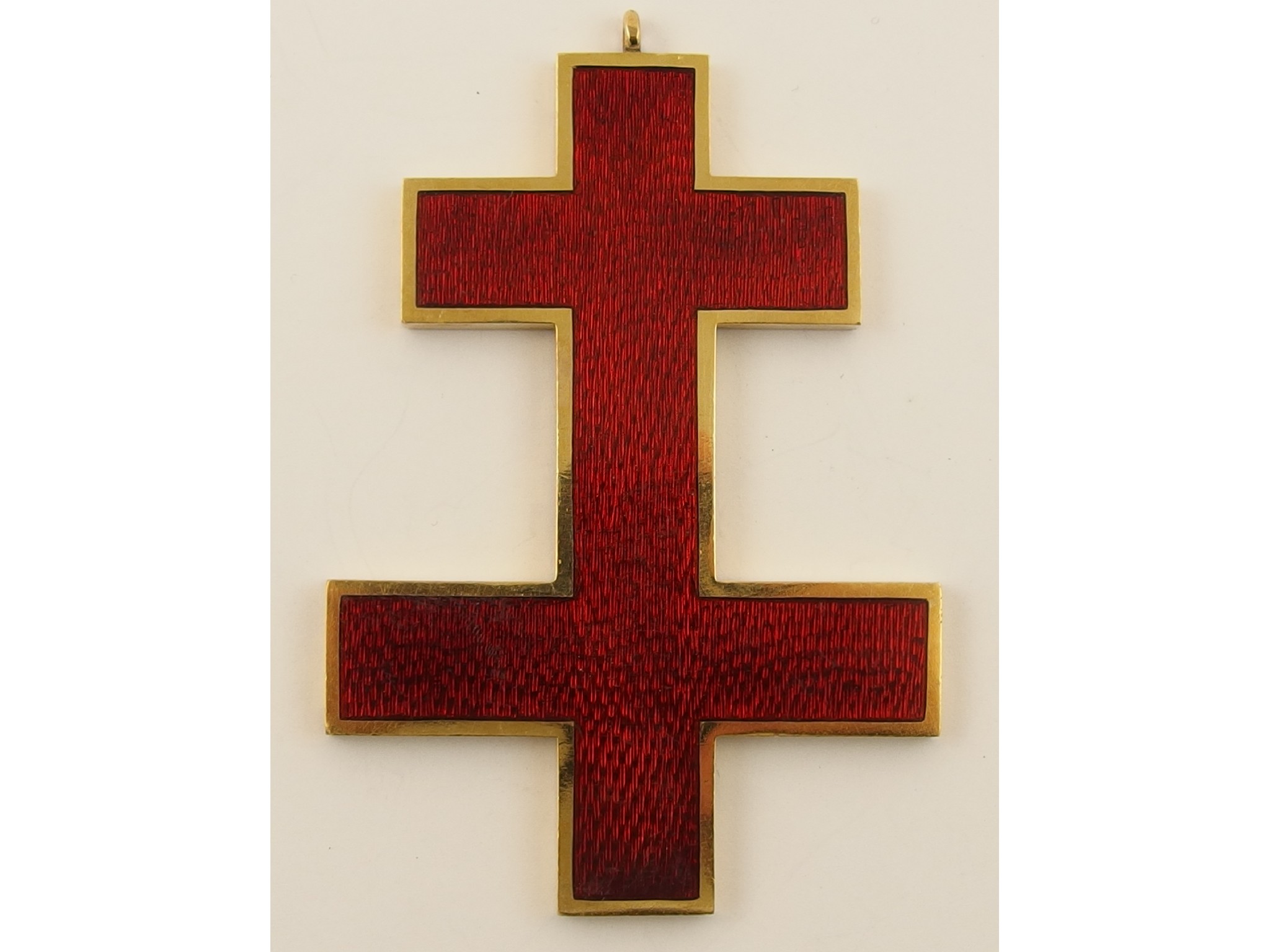 Appraisal: A double ended red enamel crosscalled the cross of Lorraine