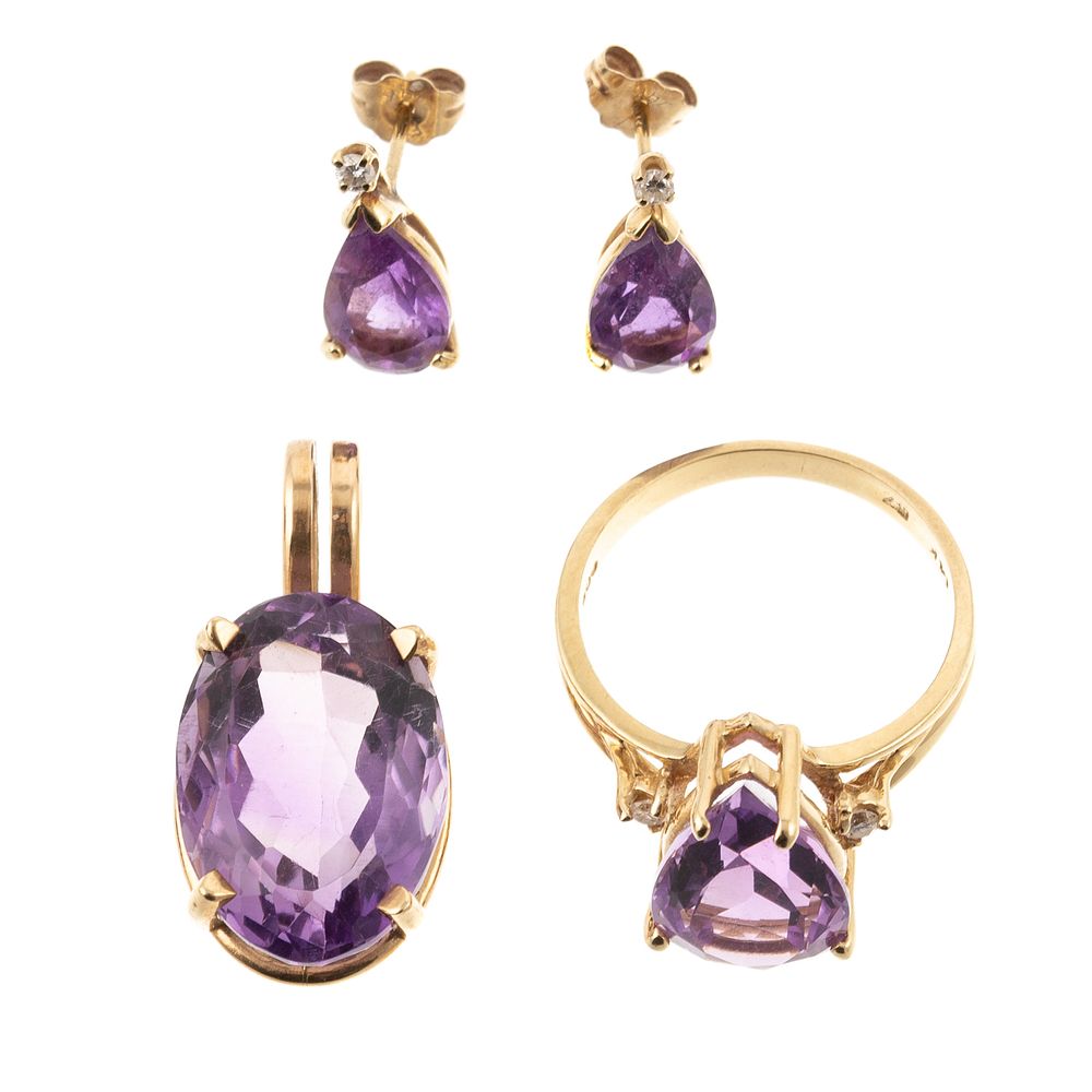 Appraisal: A Suite of Amethyst Jewelry in K K yellow gold