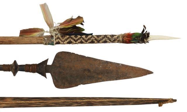 Appraisal: lot of African weaponry items including wooden and woven fiber