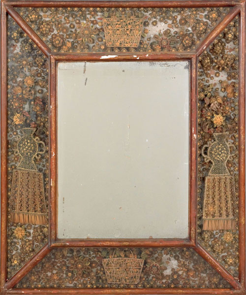 Appraisal: Magnificent English quillwork looking glass th c with a central