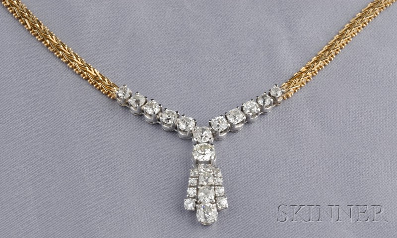 Appraisal: Diamond Pendant Necklace set with old European and old mine-cut