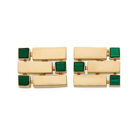 Appraisal: Pair of Gold and Malachite Cufflinks Georg Jensen Estimate -