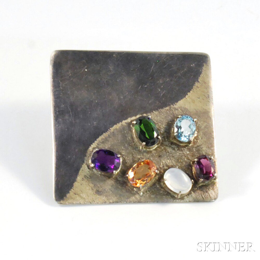 Appraisal: Silver and Semiprecious Gemstone Pendant Brooch unmarked set with six