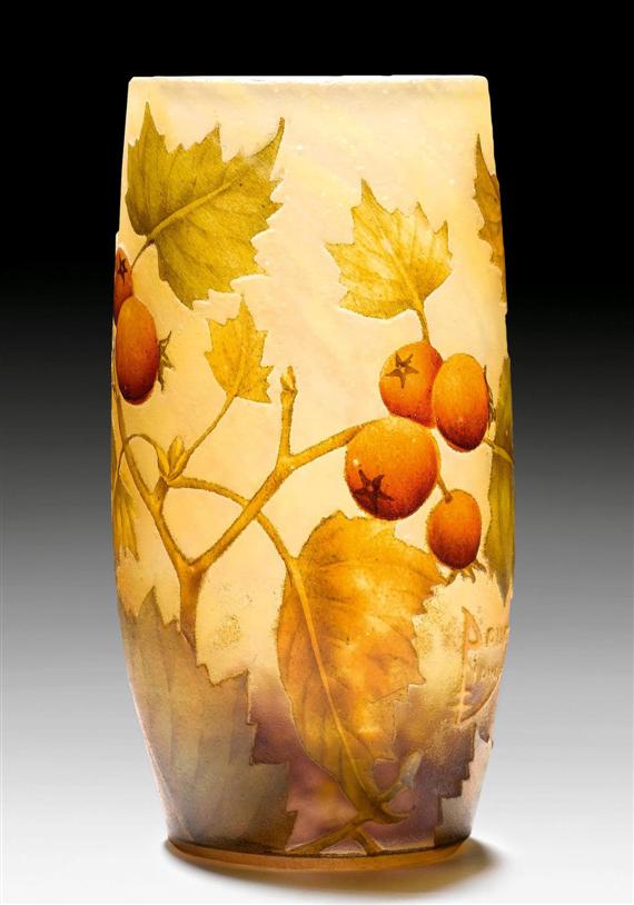 Appraisal: DAUM NANCY VASE circa Enamelled acid-etched clear glass flecked with