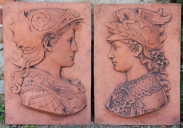 Appraisal: A PAIR OF TERRACOTTA PLAQUES depicting Greek heroes in profile