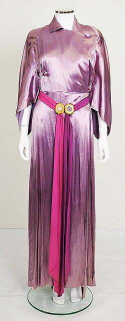 Appraisal: A long s lilac satin dress half length fluted sleeves