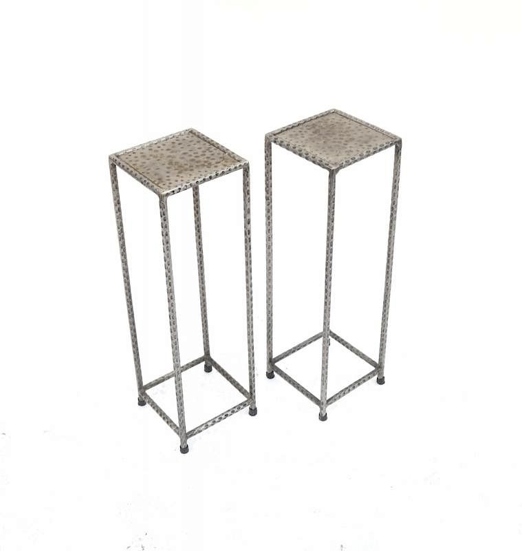 Appraisal: Pair of Hammered Metal Mini Stands Pair of hammered silvered