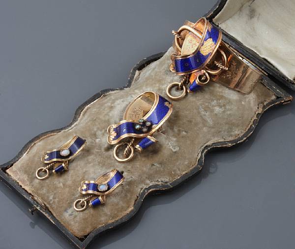 Appraisal: A collection of Victorian gold and blue enamel jewelry comprising