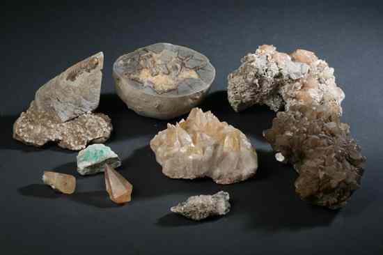 Appraisal: COLLECTION CALCITE MINERALS Including Dog Tooth Spar and Chrysocolla calcite