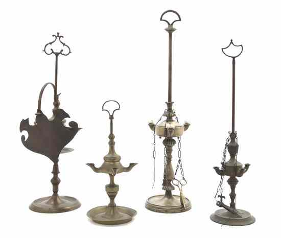 Appraisal: Three Victorian Brass Whale Oil Lamps each of similar form