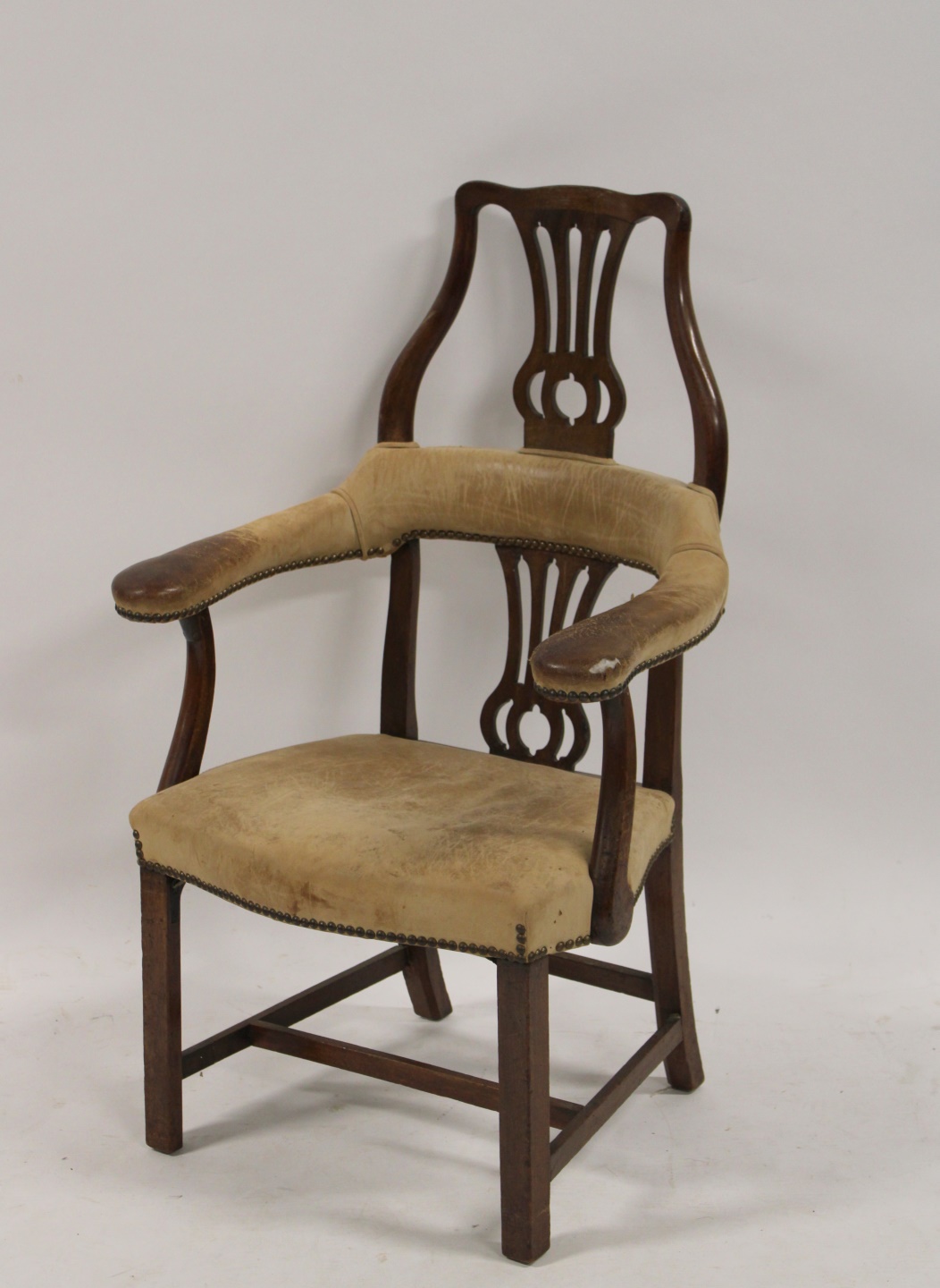 Appraisal: Georgian Leather Upholstered Mahogany High Chair Nice original chair circa