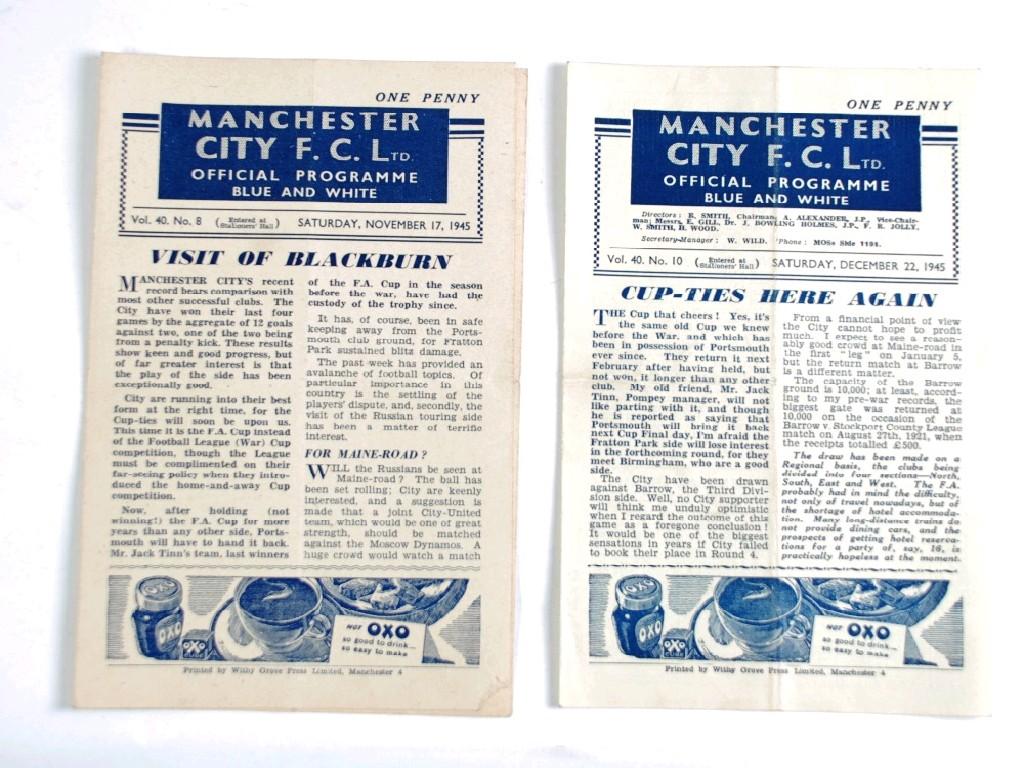 Appraisal: TWO MANCHESTER CITY PROGRAMMES FROM V BURNLEY AND BLACKBURN EST