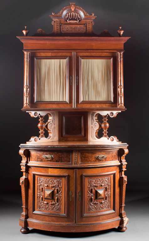 Appraisal: Continental French or Belgium Renaissance Revival carved walnut corner cabinet