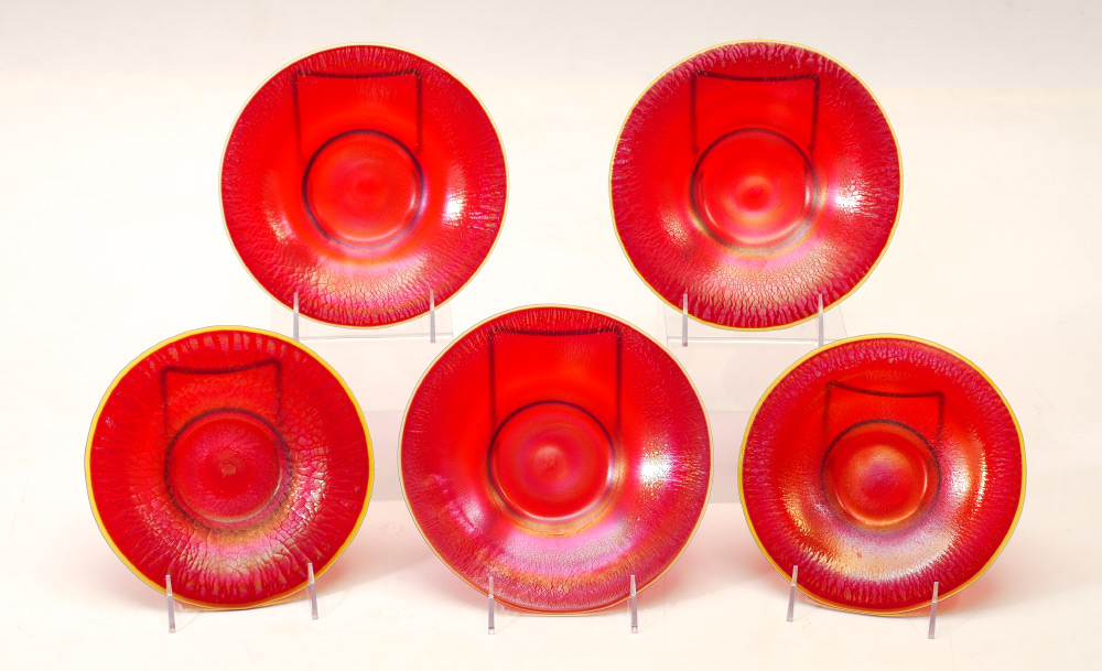 Appraisal: STEUBEN RED AURENE ART GLASS LOW BOWLS pieces total with