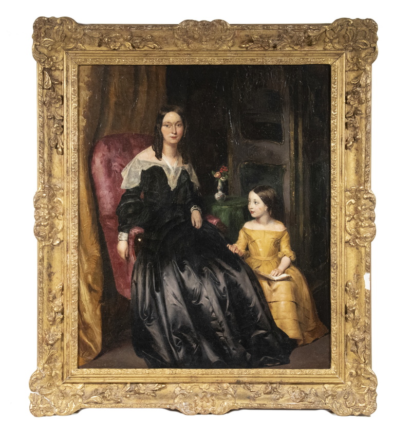 Appraisal: ENGLISH EARLY VICTORIAN PORTRAIT OF A MOTHER AND DAUGHTER Well-Painted