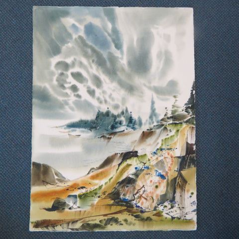 Appraisal: Lawrence Philip Sisson watercolor Clouds Wildflowers x well listed artist