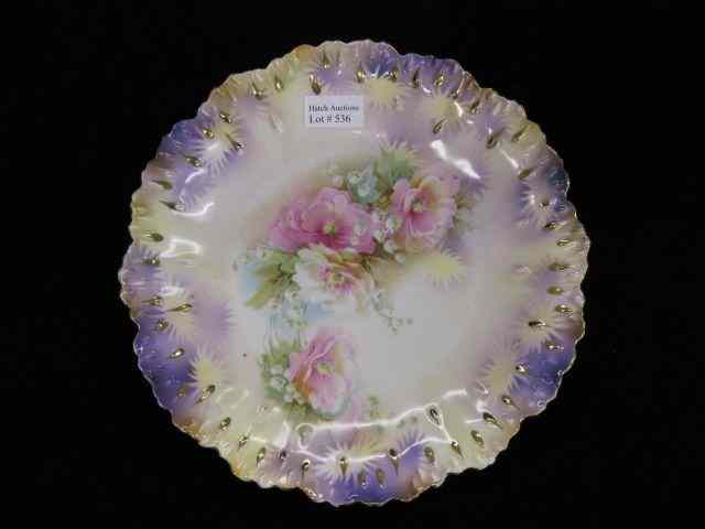 Appraisal: R S Prussia Porcelain Plate floral gold ''raindrop'' border ''