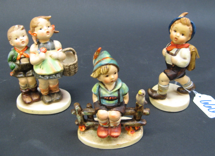 Appraisal: THREE GERMAN HUMMEL FIGURINES all TM- - Including School Boy