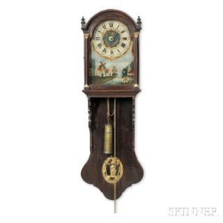 Appraisal: Friesland Mahogany Wall Clock with Fisherman and Windmill Automata Friesland