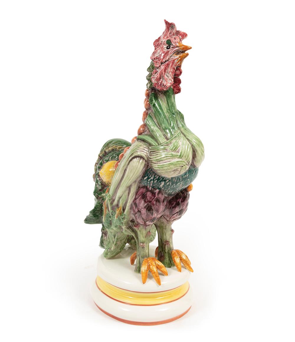 Appraisal: ITALIAN MAJOLICA ROOSTERItalian Majolica Rooster vegetable motif h in Provenance