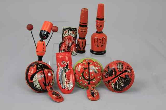 Appraisal: LARGE GROUPING OF HALLOWEEN NOISE MAKERS Includes two wood horns