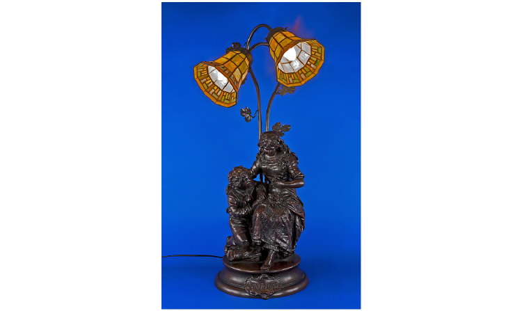 Appraisal: Figural Bronzed Table Lamp Showing Mother And Son Titled Confidence