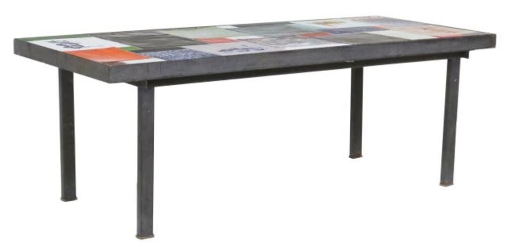 Appraisal: French mid-century modern coffee table c s mosaic ceramic tile