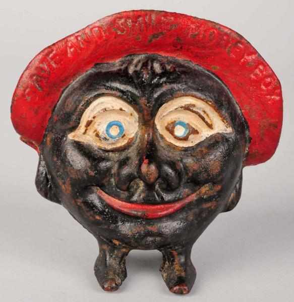 Appraisal: Cast Iron Save Smile Monkey Box Still Bank Manufactured in