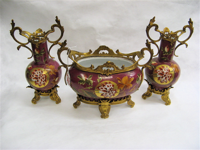 Appraisal: THREE PIECE OLD PARIS PORCELAIN GARNITURE SET hand painted floral