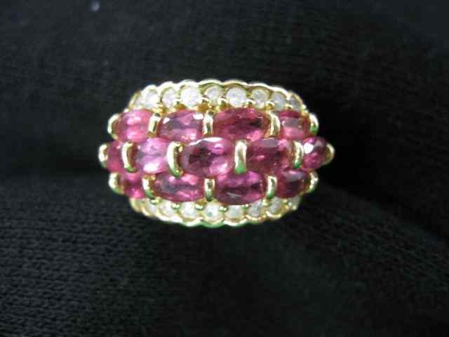 Appraisal: Tourmaline Diamond Ring rich oval pink gems totaling carats and