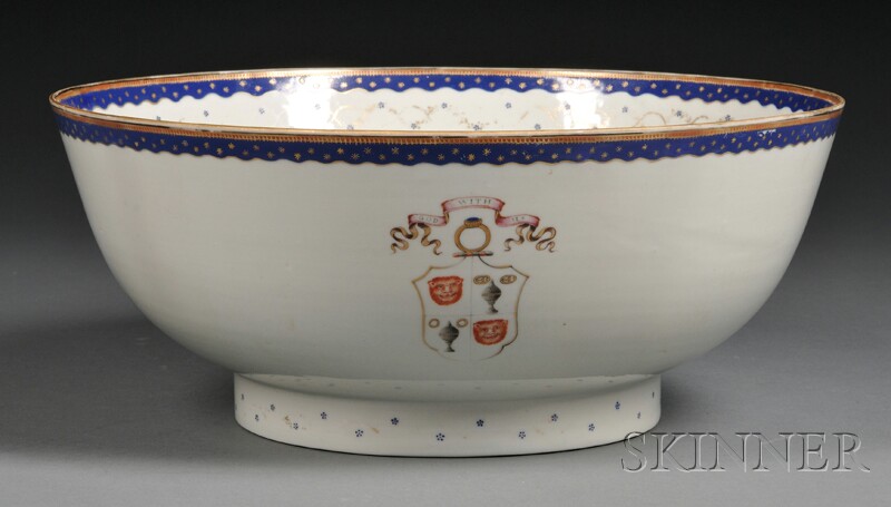 Appraisal: Chinese Export Porcelain Armorial Masonic Porcelain Punch Bowl late th