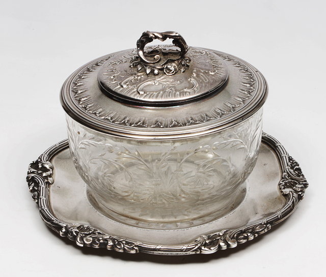 Appraisal: A TH CENTURY FRENCH CUT GLASS BOWL with silver and