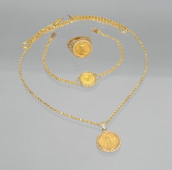 Appraisal: A Group of American Gold Coin Jewelry Containing a k