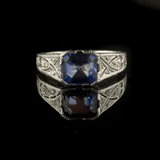 Appraisal: Good Art Deco-Style Platinum Sapphire and Diamond Lady's Ring composed