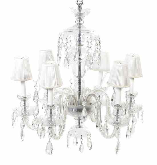 Appraisal: A Cased Glass Six-Light Chandelier having a baluster standard issuing