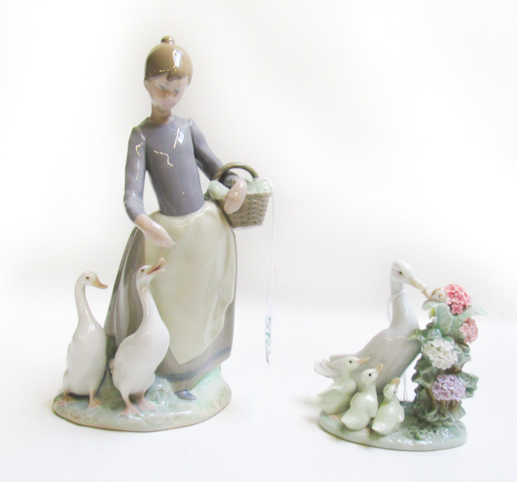 Appraisal: TWO LLADRO PORCELAIN FIGURINES Pacing the Ducks by sculptor Fulgencio