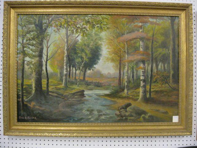 Appraisal: Paul A Blaser Oil on Canvas autumn landscape with stream