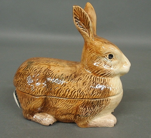 Appraisal: - Rare French ceramic covered rabbit dish late th c