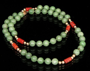 Appraisal: Ladies' Jade and Coral Necklace with The necklace is long