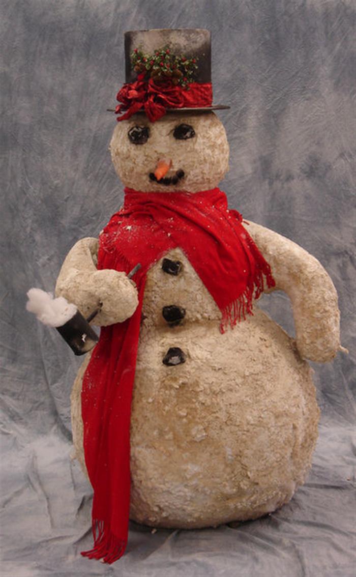 Appraisal: Snowman automaton figure flocked felt covered body fiber hat h