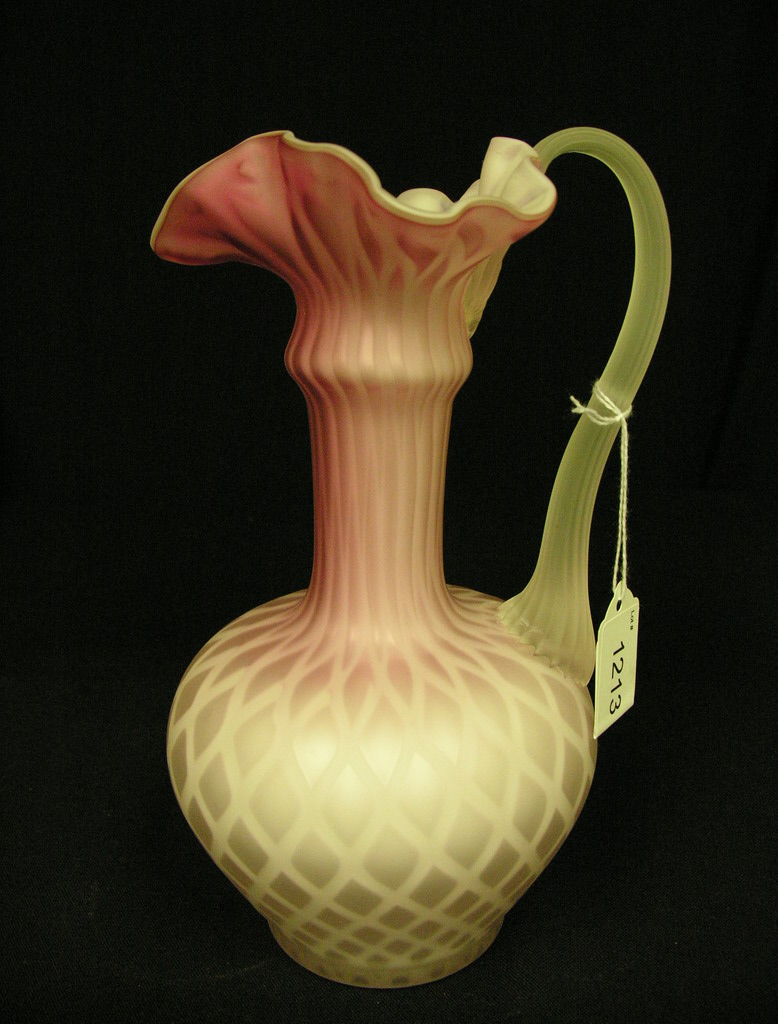 Appraisal: LARGE DIAMOND QUILTED SATIN GLASS EWER Size with diameter