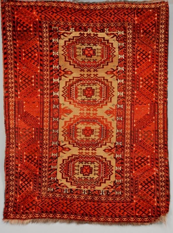 Appraisal: TURKMEN CARPET th C Earth tones ' x ' Fair